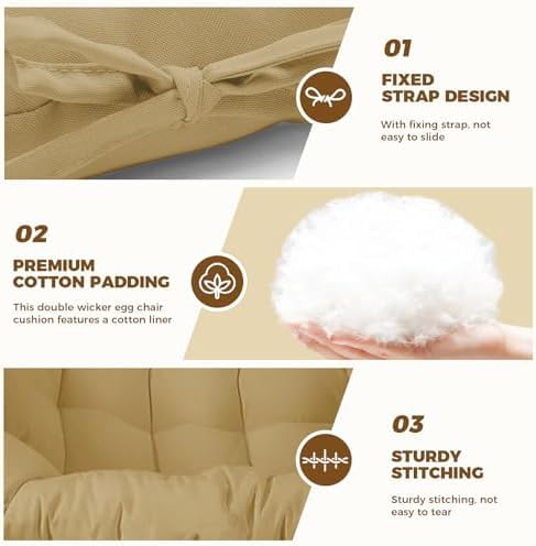 Image of Patio Double Chair Cushion Replacement 55x35in Thickened Memory Foam Large Double Egg Swing Chair Cushions Outdoor Hnaging Basket Egg Chair Cushion 55x35in (Cushion Only) R-11