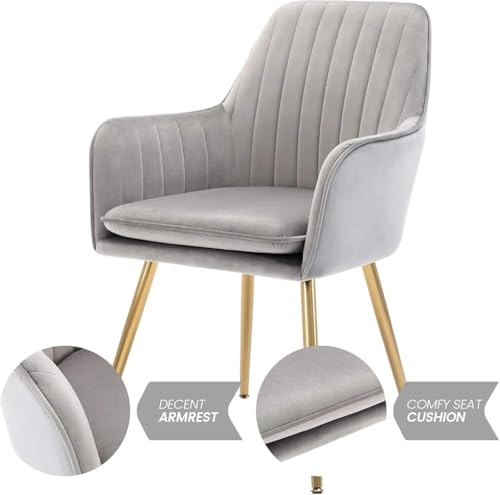 Image of Pair of 2 Stylish, Modern, Elegant & Comfortable Velvet Arms Chairs for Dinning Living Hotel Cafe (2 Chairs) (Light Grey)