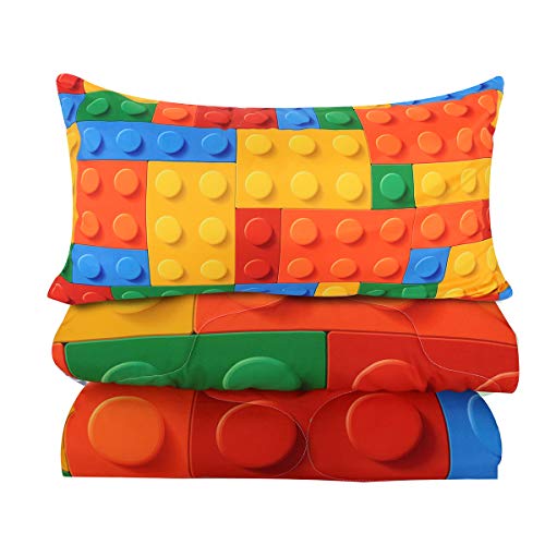 Blessliving 3 Piece Colorful Toy Comforter Set For Kids Teens Boys Funny Building Blocks Bedding Set Twin/Twin Xl With Comforter Reversible Quilt Twin Sets With 2 Pillow Shams thumb #5