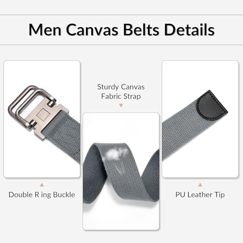 JASGOOD 2 Pack Canvas Web Belts Double D Ring Buckle for Men Fabric Cloth Casual Belt for Jeans Pants 1 1/2" Wide3