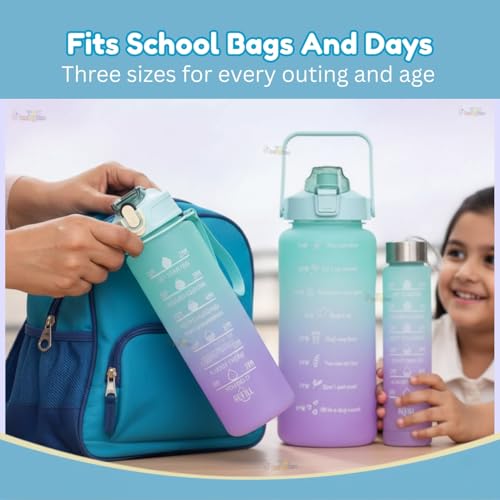 Image of Toy Imagine Plastic Motivational Water Bottle Set of 3 Bottles(2L+900ml+300ml)with Time & Capacity Marker Leakproof BPA-Free Bottles with Straw, Sipper Cap & Sticker for Gym, Office & Daily Hydration