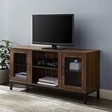Walker Edison Modern Glass and Wood Universal TV Stand with Open Storage For TV's up to 58' Flat Screen Living Room Storage Entertainment Center, 52 Inch, Dark Walnut