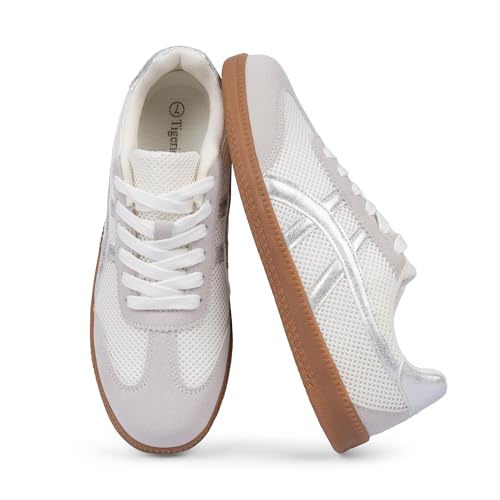 Image of Tigeridea Casual Sneakers for Women Lightweight Lace Up Tennis Shoes | Non-slip Lace Up Fashion Sneaker, Round Toe Retro Walking Shoes, 2026 Trendy Comfortable Trainers