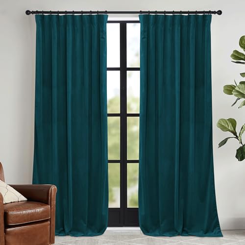 Image of RYB HOME Teal Blue Velvet Curtains 84 inches for Bedroom Living Room | Thermal Insulated, Room Darkening, Super Soft Velvet, Drapes with Pleat Tape, Dining Room Home Theater, W52 x L84, 2 Panels