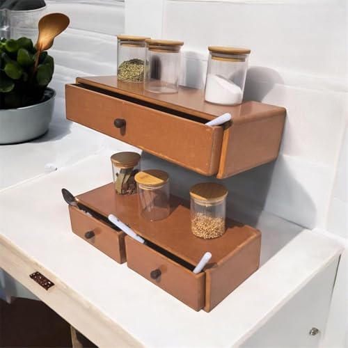 Image of W00YNEX Floating Shelves with Drawers: Wood Wall Shelves /Cabinets for Storage and Exhibition; Doubles as a Bedside or Nightstand Set of 2 in Vintage- (Natural)