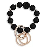 Llavero de silicona con cuentas de silicona, bonito llavero negro para mujer con 2 llaves, anillos, pulsera elástica, llavero para mujer, llavero de muñeca con cuentas de silicona