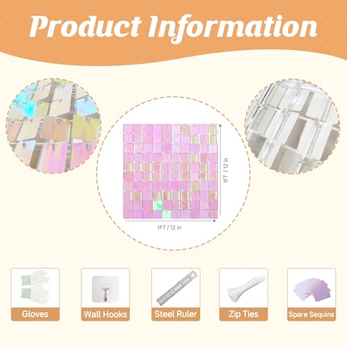 Image of Iridescent Pink Shimmer Wall Backdrop,Shiny Sequins,24Pcs Sequins Backdrop Decoration Panels,Glitter Bling Photo Background Decorations for Birthday Party Wedding Anniversary Graduation
