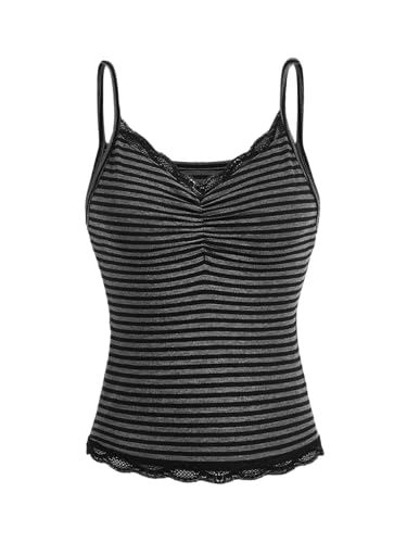 SOLY HUX Women's Striped Lace Trim Cami Top Spaghetti Strap Summer Y2K Camisole