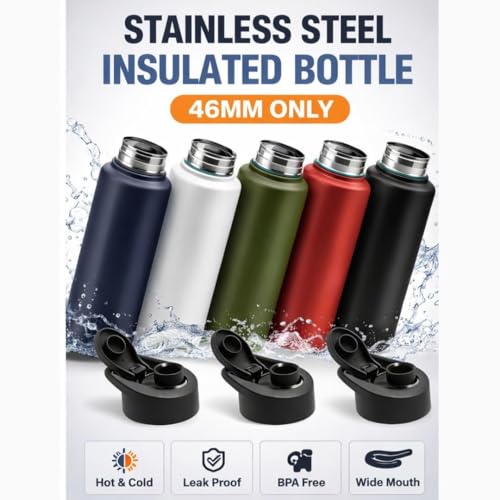 Image of KOTSUN 46mm Plastic Bottle Caps,Water Bottle Sipper Cap Flip top cap Compatible for All Size Bottle 1000 ml, 750 ml, 500 ml (Black) (PACK-3)
