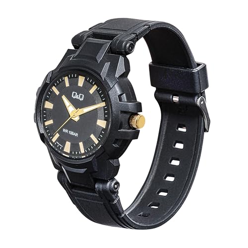 Image of Q&Q Men's Fibre Strap Analog Watch (Black Dial) - 100M Water Resistant, Lightweight Sports Casual Quartz Wristwatch - V50A-001VY
