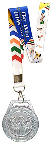 Image of Be Win 3D Designed 3 inch Inches Dia Arm Wrestling Gold, Silver & Brown Medal with Multi Color Tag for Arm Wrestling Events & Competitions (12 Pcs. Medals with Tag's, Silver)