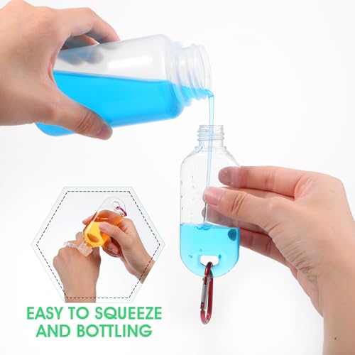 50 Pcs Traveling Bottles with Keychain 2oz Clear Keychain Bottle Plastic Keychains Empty Refillable Liquid Packing Container Squeeze Plastic Bottle with Lid for Liquid Cream (Rectangle)4