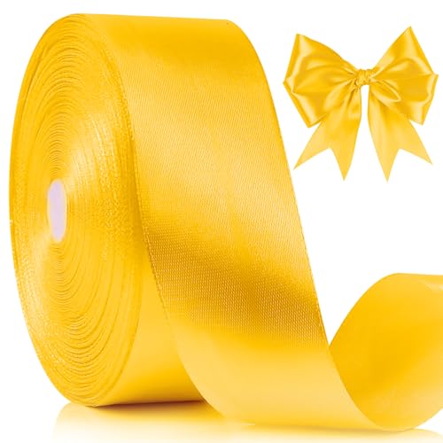 NESCCI 100 Yards Ribbon 1-1/2 Inch Yellow Satin Ribbon Single Face Satin Ribbons Perfect for Gift Wrapping Wedding Decoration Handmade Bows Wrapping Bouquet and More