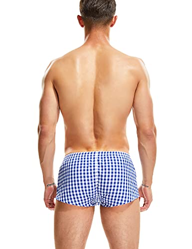 SEOBEAN Mens Sexy Low Rise Checkered Fit Plaid Boxer Trunks Shorts 105012