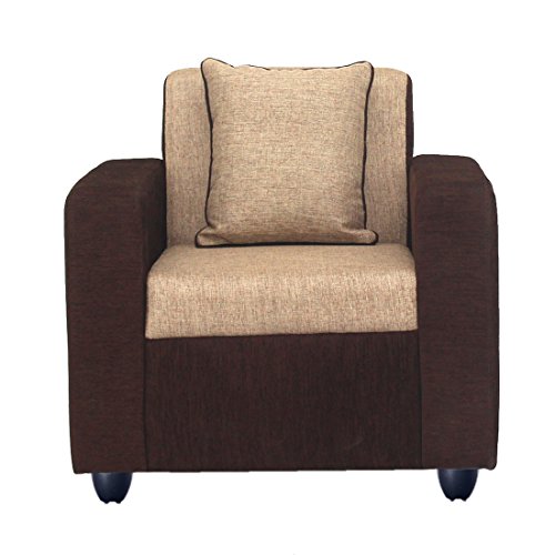 Image of Bharat Lifestyle Tulip 1 Seater Fabric Sofa | Brown | Upholstered Accent Sofa for Living Room, Bedroom & Office | Acacia Wood | DIY Assembly | 1 Year Warranty