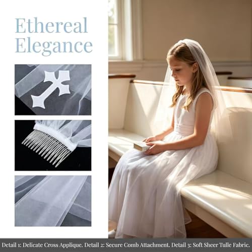 Image of First Communion Veil White Cross For Girls Communion Accessories