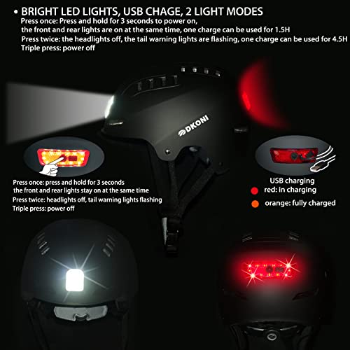 Dkoni Bike Helmet With Led Lights Bicycle Helmets Commuter Cycling Helmet Usb Rechargeable Front & Back Led Light Helmet For Adult Men Women (Medium, Black) #TOP1