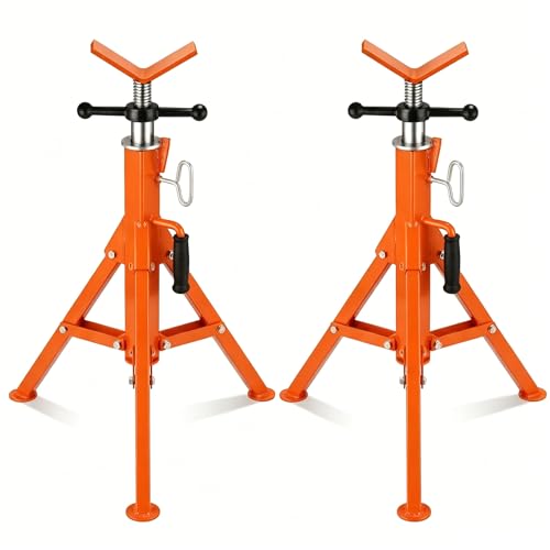 Garvee V Head Tripod Pipe Jack Stand 1/8-12 Pipe Support Rest 2500 LB Heavy Duty Carbon Steel Adjustable 28-52 Folding Portable Pipe Stand for Welding Pipe