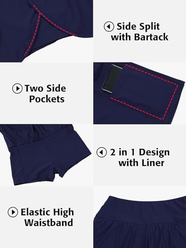 Image of ATTRACO Women Swim Shorts Side Split Swim Trunk 2 in 1 Board Shorts with Pockets Swim Bottom