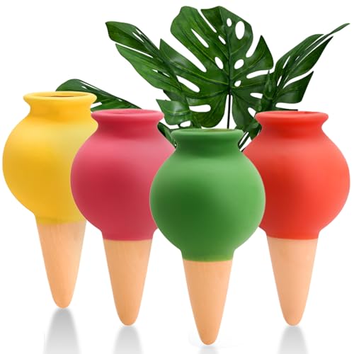 4 Pack Terracotta Watering Spikes Self Watering Globes Slow Release Self Watering Planter Insert Plant Watering Globes for Indoor and Outdoor Plants
