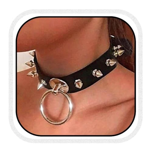 CLOACE Punk Leather Chokers Necklace Black Gothic Collar Choker Necklaces with Spikes Rivet Wide Necklace Halloween Costume Jewelry Accessories for Women(A-Spike)