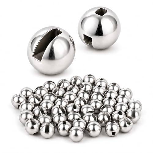 TG-DZURI Slotted Tungsten Beads for Fly Tying - 50pcs Jig Hook Bead Heads, Fast Sinking Euro Nymph Fly Tying Materials, 3.0mm, Silver