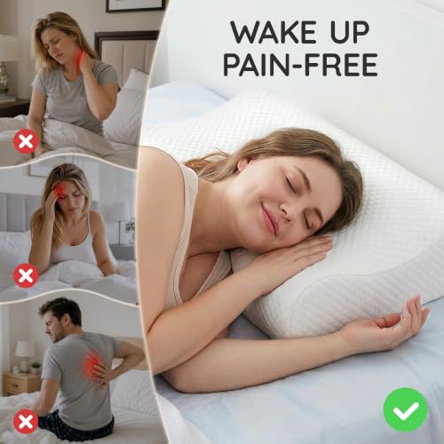 Image of AM AEROMAX 26 inch Queen Size Contour Memory Foam Pillow, Cervical Pillow for Neck Pain Relief, Neck Orthopedic Sleeping Pillows for Side, Back and Stomach Sleepers