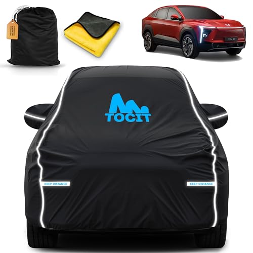 Image of XEV-9E Waterproof Long Life Car Cover with Safety Glow Reflective Strap, Premium Velvet Velour Fabric, Soft & Stretchable, Machine Washable, Tri-Stitch Custom Fit with Mirror Pocket