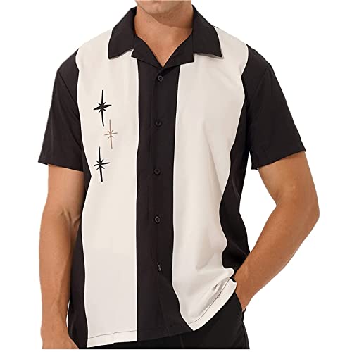 TACKTIMES Chemise de bowling cubaine vintage à manches courtes Camp décontracté pour homme, Noir , XXL Cover