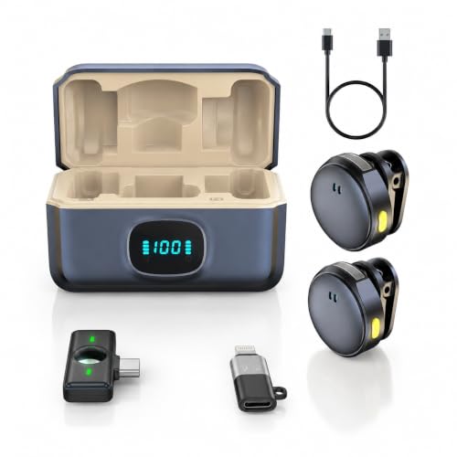Image of Dual Wireless Lavalier Microphone with Charging Case, Noise Reduction Clip-On Mic with Type-C Receiver, Portable Wireless Microphone for YouTube, Vlogging, Interviews,