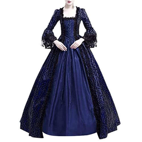 Richymfa Halloween-Renaissance-Kleid für Damen, elegantes Abendkleid mit Trompetenärmeln, Übergröße, langes Zeremonie-Kleid mit gebogenen...