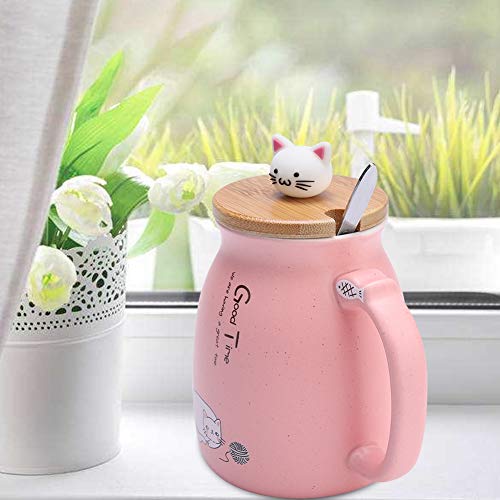 Taza de cerámica, taza de cerámica de gato encantador de 1 pieza con cuchara y tapa Taza de leche de agua de café para… - Imagen 7