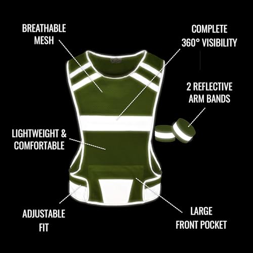 Mesh Safety Vest with Pocket & 2 Wrist Bands, High-Visibility Running Vest - image 4
