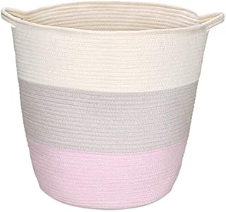 Navaris Cotton Rope Storage Basket with Handles - Hamper for Nursery, Toys, Laundry, Washing, Towels, Blankets, Shoes - Extra Storage Bin - Pink