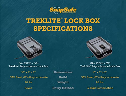 SnapSafe Treklite Key Lock Box - Polycarbonate Portable and Lightweight Gun Lock Box - With Keyed Lock and Foam Lining - Ideal for Travel, TSA Approved - XL, Black, 10 x 7 x 2 Inches