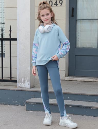 Back to School Outfits for Girls Activewear Tie Dye Blue Sweatshirt with Girls Joggers Lounge Sets 8Y2