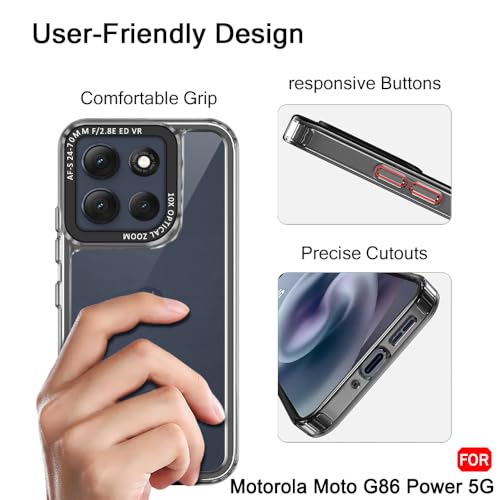 Image of TheGiftKart Hybrid Shockproof Back Cover Case for Motorola Moto G86 Power 5G | Stylish Camera Border | Electroplated Buttons | Crystal Clear Hard Back Cover Case (TPU & PC, Smoked Bumper)