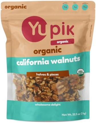 Yupik USDA Organic Raw Unsalted California Walnut Halves & Pieces, 2.2 lb