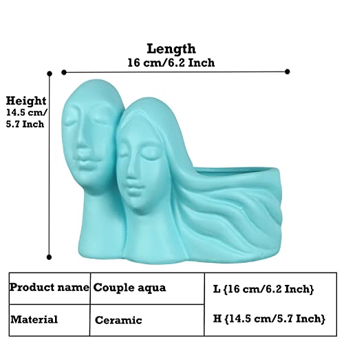 Image of Lasaki Couple Aqua Ceramic Pots for Indoor Plants, Planters, Flower, Pots, gamla, Outdoor, Balcony, Home, Garden, Office Decor, Succulent Pot(L - 16 X W - 10 X H - 14.5 cm)(Plants not Included)
