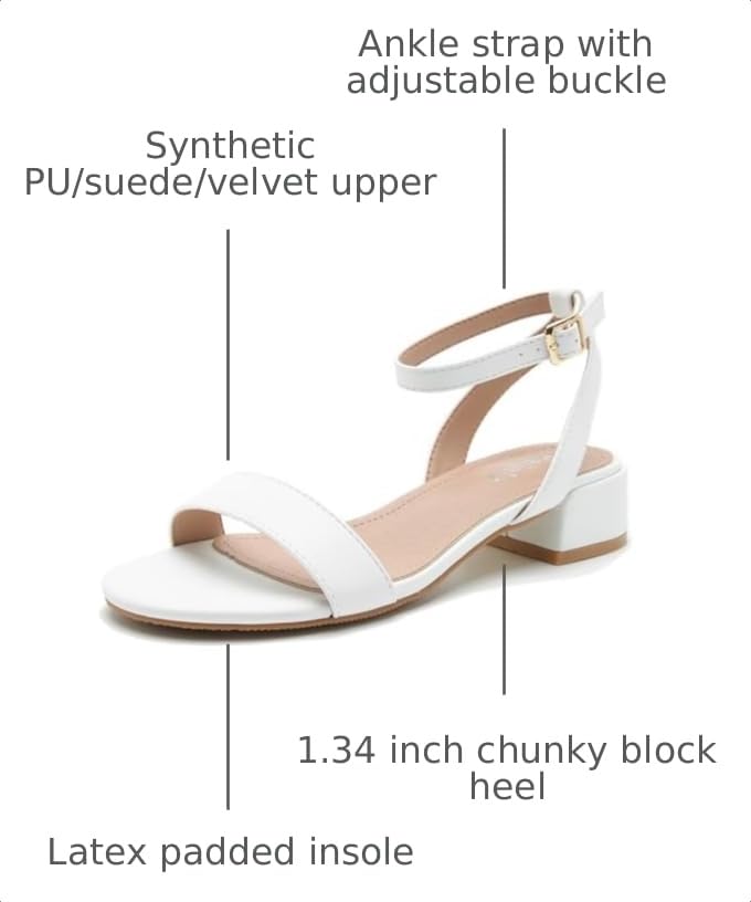Image of Women's Ankle Strap Sandals, Low Block Heel, Open Toe Summer Dress Shoes with Buckle Closure