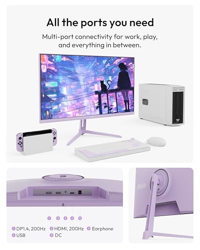 Image of Pixio PX248 Wave Purple 24 inch 200Hz 1080p Fast IPS Panel 1ms GTG Gaming Monitor with Purple HDMI 2.1 Cable Ultra Certified Ultra High Speed 10FT 8K 60Hz 4K 120Hz Nylon Braided