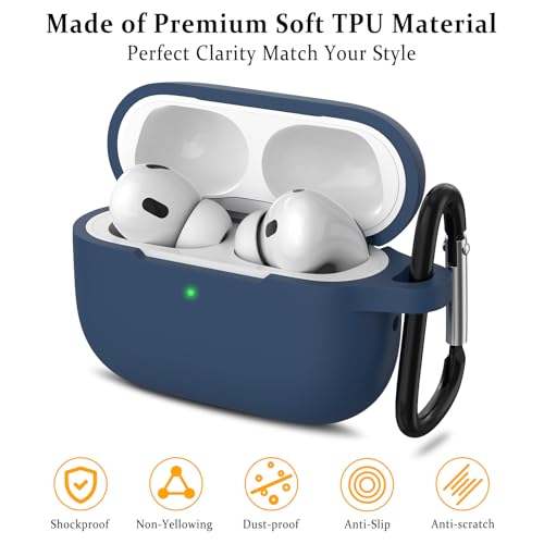 Image of Meliya for AirPods Pro 2 /1 Gen (2023 /2022 /2019) Case Cover with Cleaning Kit and Keychain, Soft Silicone Case Compatible with Airpods Pro 2 (USB-C /Lightning Cable) - Midnight