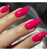 GLAMERMAID Jelly Press on Nails Almond - Handmade Gel Nails Series | Hot Pink Fake Nails Medium S...