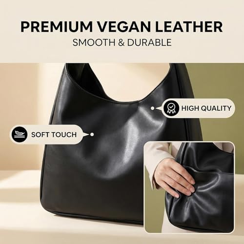 Image of Tote Bags for Women,Faux Leather Shoulder Hobo Purse Soft Slouchy Work Handbag for Work Travel 2pcs