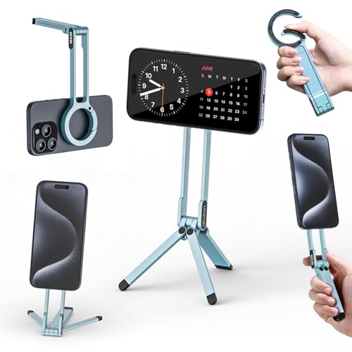 Image of ULANZI MA30 Magnetic Phone Tripod Stand for iPhone, Aluminium Maglock Smartphone Mini Tripod Pocket Cell Phone Stand Strong Magnet Compatible with iPhone 17 16 15 14 13 12 Series, Mint Green