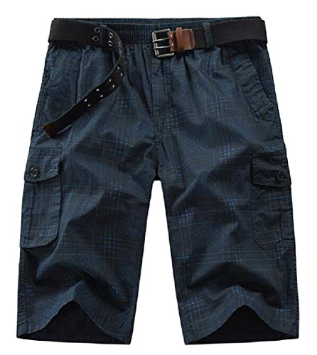 Short de praia masculino SHOWNO com cintura elástica xadrez, perna reta estampado, vários bolsos, so