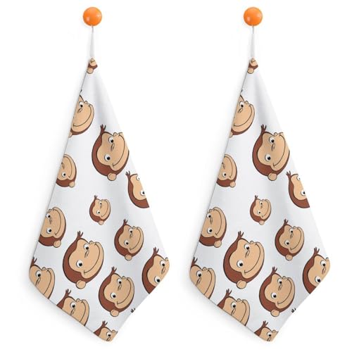 マイクロファイバー おさるのジョージ 吸水速乾 ハンドタオル 掛け紐付き 手拭きタオル 速乾タオル 洗面所 キッチン バスルーム ジム用 擦手巾 2枚セット