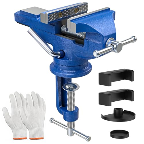 HYCHIKA Tornillo de Banco 80 mm, 360 ° Se Puede Girar, Tornillo de Banco de Trabajo de Hierro Fundido, Adecuado para Esmerilar, Taladrar, Pulir y Operaciones Manuales a Pequeña Escala