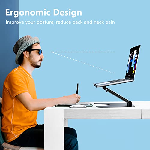 Image of Rottay Collapsible Laptop Stand, Adjustable Height up to 16 inch, Ergonomic Laptop Riser with 2 Angle Adjustment Buttons, Aluminum Laptop Holder Computer Stand Fits MacBook, Laptops Tablets 10-16 inch, Black