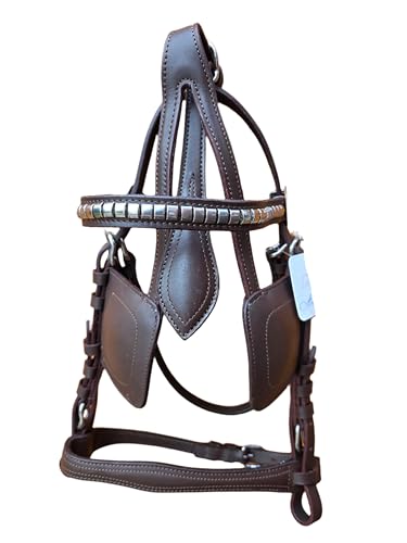 Premium Brown Leather Horse Driving Harness Bridle with Silver Fittings And Oiled Havana Leather (Shetland)
